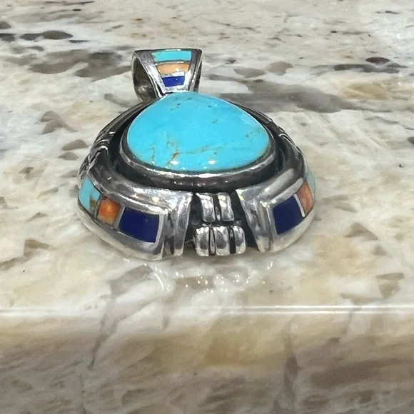 CAROLYN POLLACK turquoise with inlay accent pendant - Picture 6 of 8